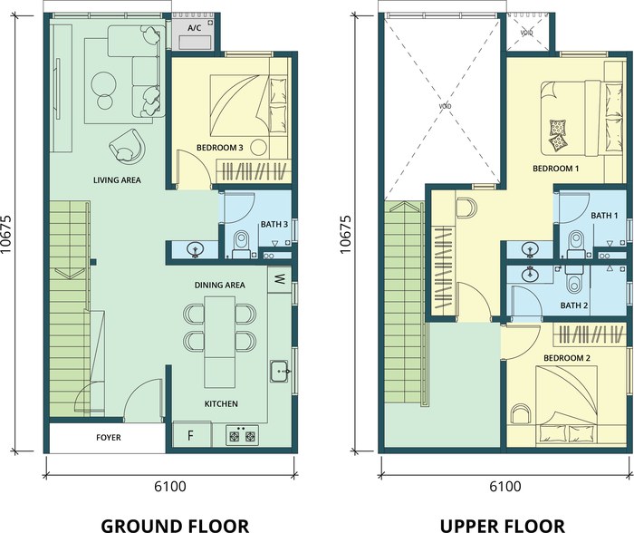 Type D duplex floor plan, 1,211 sq ft over two levels